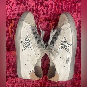 Golden Goose Beige Star Sneakers with Silver Laces